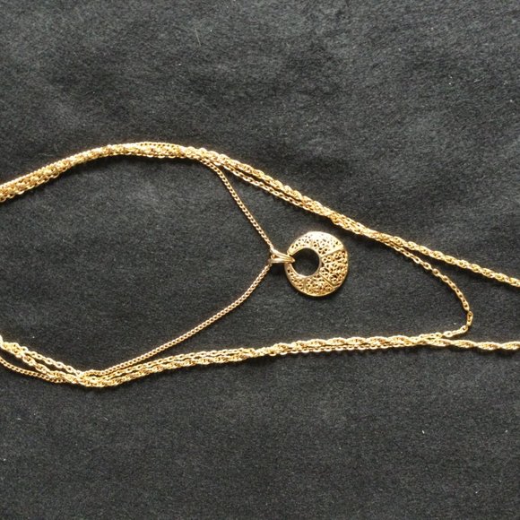 Women's 3 strand gold-tone metal chains with pendent necklace 29" long necklace - Picture 4 of 4